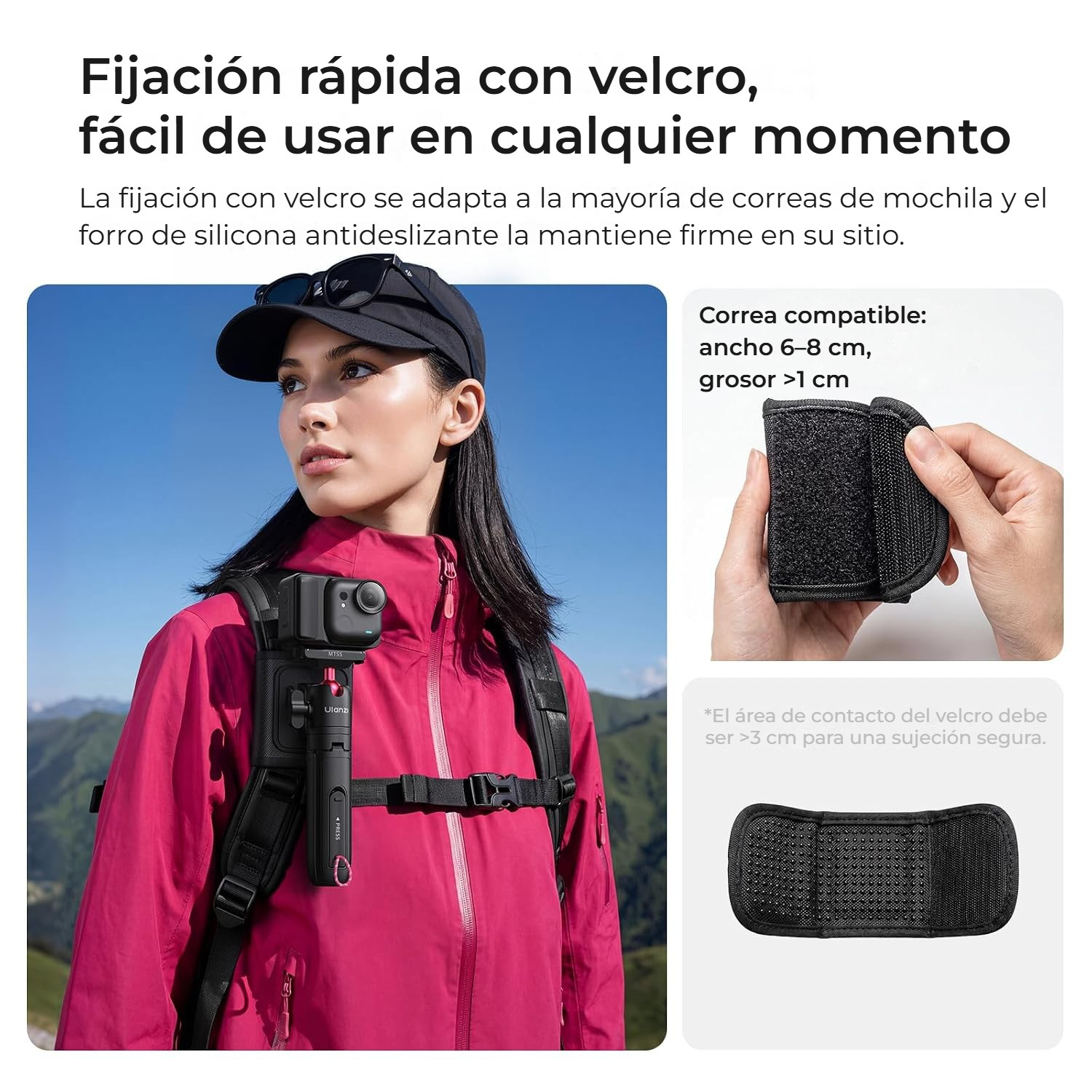 Ulanzi MT55 SnapGo ministativ a selfie tyč – Suchý zip s protiskluzovou vrstvou