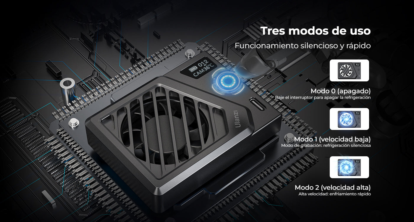 Ulanzi Camera Cooling Fan V3 stříbrný – Tři provozní režimy