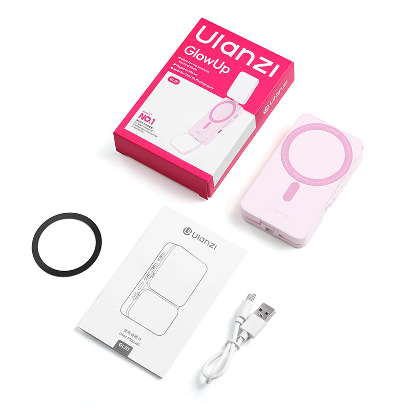 Ulanzi GL01 GlowUp světlo (Sakura Pink) – Obsah balení