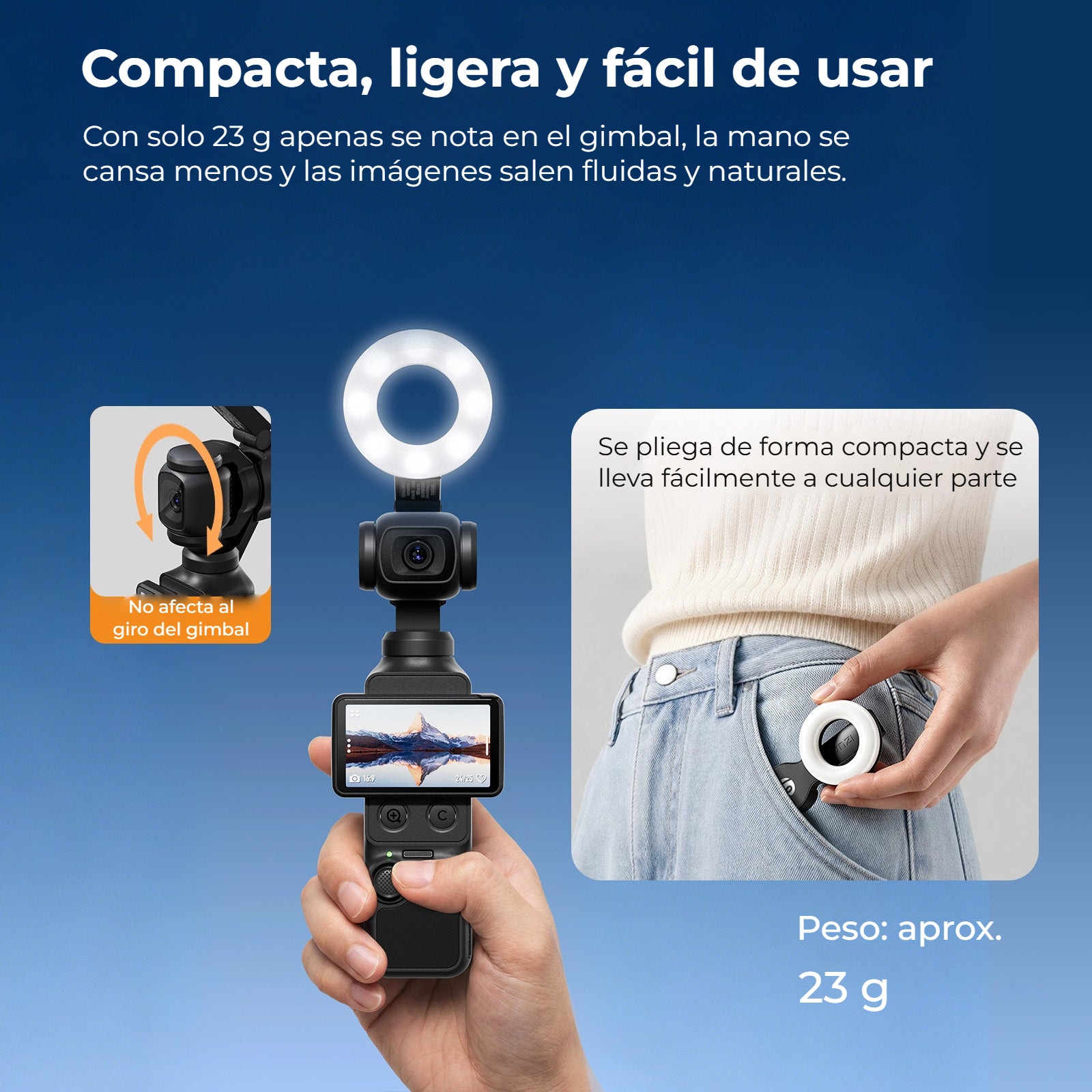Ulanzi LM004 kruhové přisvětlení pro DJI Osmo Pocket 4 – 23 gramů a složí se s gimbalem