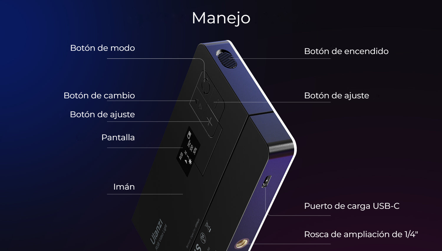 Ulanzi LT002 kapesní světlo RGB – Ovládání