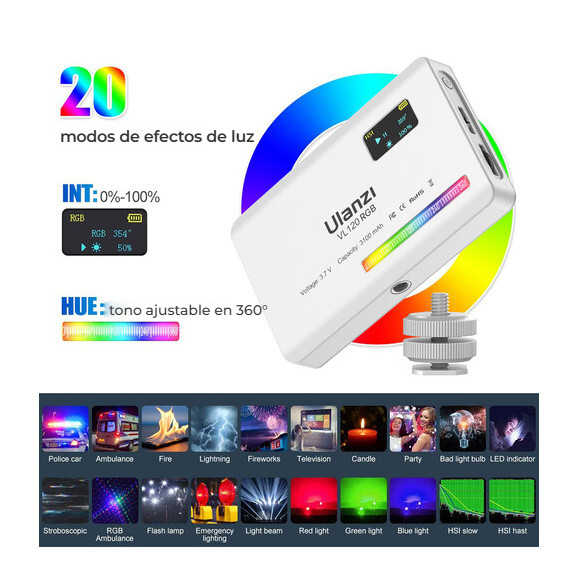 Ulanzi VL120 RGB LED světlo (černé) – 20 světelných efektů
