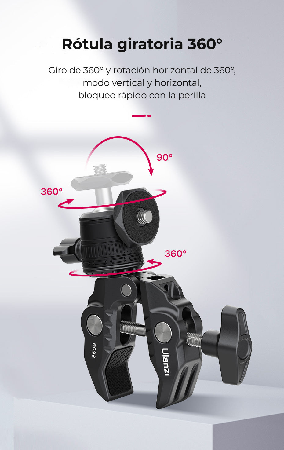 Ulanzi R099 svorka s mini kulovou hlavou – Kulová hlava otočná o 360°