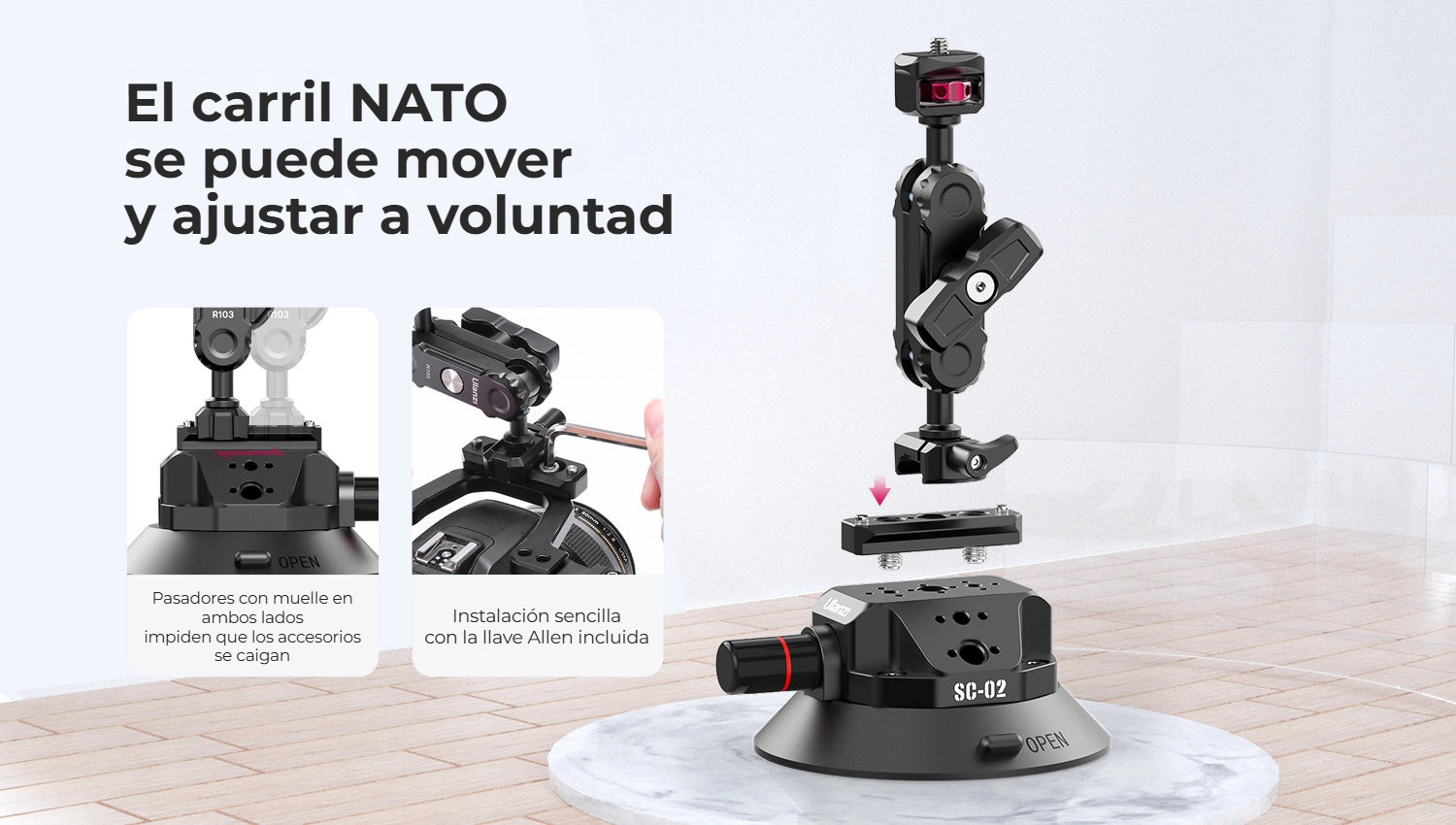 Ulanzi SC-02 vakuová přísavka 114 mm – Lišta NATO se dá posouvat