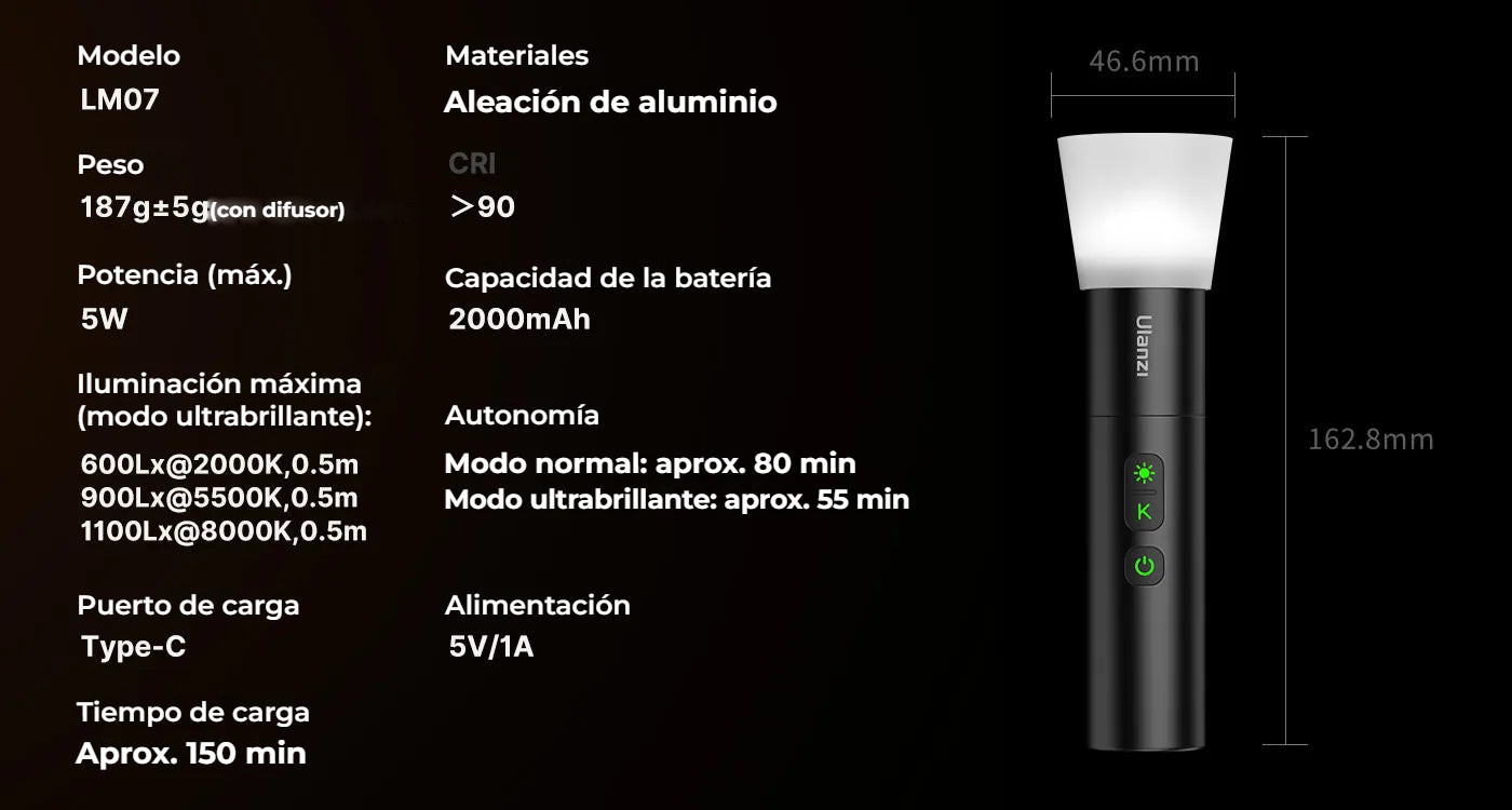 Ulanzi LM07 Videography Flashlight – Technické údaje